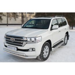 Toyota LC 200 2016-2017 Защита переднего бампера d76 (секции) d75x42 (дуга)+декор паз (Фото 1)