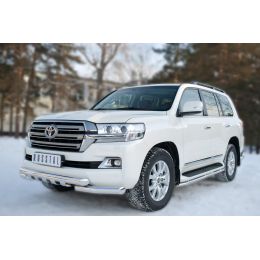 Toyota LC 200 2016-2017 Защита переднего бампера d76 (дуга) d76 (секции)+клыки (Фото 1)