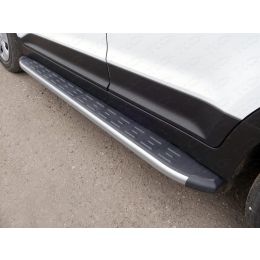 Hyundai Creta 2016-2017 Пороги алюминиевые с пластиковой накладкой (карбон серебро) 1720 мм
