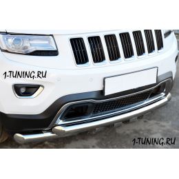 Jeep Grand Cherokee 2013 Защита переднего бампера D76 (дуга) D76х2 (дуга)+клыки (Фото 2)