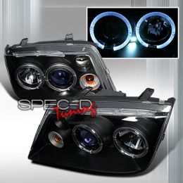 99-04 Volkswagen Jetta Dual Halo Blue Tinted Projector Headlights - BLK